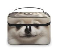 DWTJKMS Pomeranian Dog Makeup Bag, Cosmetic Organizer Case Large Portable Capacity Make Up Bags Women Travel Toiletry Bags with Handle And Divider