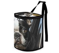DWTJKMS Puppy Dog Boston Terrier Car Trash Can with Lid Large Capacity Hanging Auto Trash Bin Leak-Proof Waterproof Trash Bin Cars Must Haves Interior Accessories
