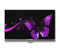DWTJKMS Purple And Black Butterfly Business Card Holder Aluminum Alloy Card Case Metal Name Card Holder for Men Women Professional Credit Card ID Case for Office Business Unique Gift