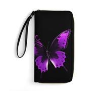 DWTJKMS Purple And Black Butterfly Long Wallet Slim PU Leather Wallets for Men Women Minimalist Wallet with Card Slots, white, 19.7x10.5cm