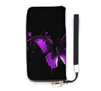 DWTJKMS Purple And Black Butterfly Long Wallet Slim PU Leather Wallets for Men Women Minimalist Wallet with Card Slots, white, 20x10.5cm