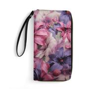 DWTJKMS Purple And Flowers Long Wallet Slim PU Leather Wallets for Men Women Minimalist Wallet with Card Slots, white, 19.7x10.5cm