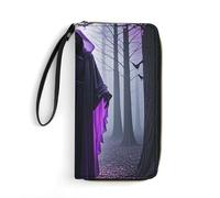 DWTJKMS Purple Black Goth Spooky Long Wallet Slim PU Leather Wallets for Men Women Minimalist Wallet with Card Slots, white, 19.7x10.5cm