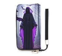 DWTJKMS Purple Black Goth Spooky Long Wallet Slim PU Leather Wallets for Men Women Minimalist Wallet with Card Slots, white, 20x10.5cm