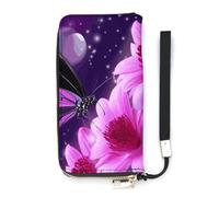 DWTJKMS Purple Butterfly And Flower Long Wallet Slim PU Leather Wallets for Men Women Minimalist Wallet with Card Slots, white, 20x10.5cm
