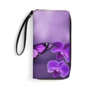 DWTJKMS Purple Butterfly Long Wallet Slim PU Leather Wallets for Men Women Minimalist Wallet with Card Slots, white, 19.7x10.5cm