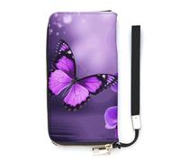 DWTJKMS Purple Butterfly Long Wallet Slim PU Leather Wallets for Men Women Minimalist Wallet with Card Slots, white, 20x10.5cm