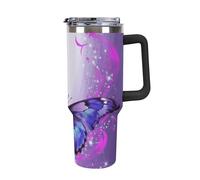 DWTJKMS Purple Butterfly Stainless Steel Tumbler 40 Oz Leak-proof Large Capacity Car Cup with Handle Straw Double Wall Vacuum Insulated Cup Reusable Keeps Cold Or Hot Black-style