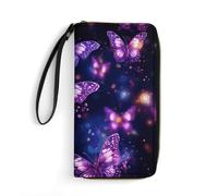 DWTJKMS Purple Cute Butterfly Print Long Wallet Slim PU Leather Wallets for Men Women Minimalist Wallet with Card Slots, white, 19.7x10.5cm