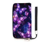 DWTJKMS Purple Cute Butterfly Print Long Wallet Slim PU Leather Wallets for Men Women Minimalist Wallet with Card Slots, white, 20x10.5cm