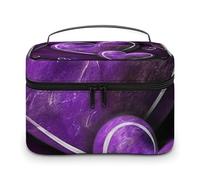 DWTJKMS Purple Hearts Makeup Bag, Cosmetic Organizer Case Large Portable Capacity Make Up Bags Women Travel Toiletry Bags with Handle And Divider