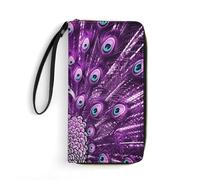 DWTJKMS Purple Peacock Long Wallet Slim PU Leather Wallets for Men Women Minimalist Wallet with Card Slots, white, 19.7x10.5cm