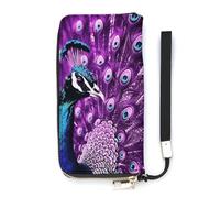DWTJKMS Purple Peacock Long Wallet Slim PU Leather Wallets for Men Women Minimalist Wallet with Card Slots, white, 20x10.5cm