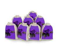DWTJKMS Purple Rose Print Gift Pouches 8PCS Portable Small Drawstring Storage Bags Pouches Reusable Cotton Linen Bunches Pocket For Wedding, Travel, Office, Workout (Unisex)