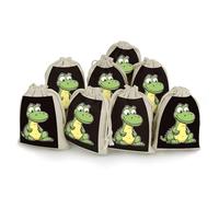 DWTJKMS Quiet Cartoon Crocodile Gift Pouches 8PCS Portable Small Drawstring Storage Bags Pouches Reusable Cotton Linen Bunches Pocket For Wedding, Travel, Office, Workout (Unisex)