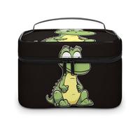 DWTJKMS Quiet Cartoon Crocodile Makeup Bag, Cosmetic Organizer Case Large Portable Capacity Make Up Bags Women Travel Toiletry Bags with Handle And Divider