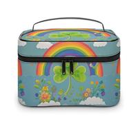 DWTJKMS Rainbow Circle Shamrock Makeup Bag, Cosmetic Organizer Case Large Portable Capacity Make Up Bags Women Travel Toiletry Bags with Handle And Divider