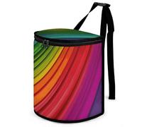 DWTJKMS Rainbow Color Stripe Car Trash Can with Lid Large Capacity Hanging Auto Trash Bin Leak-Proof Waterproof Trash Bin Cars Must Haves Interior Accessories
