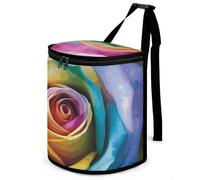 DWTJKMS Rainbow Rose Flower Car Trash Can with Lid Large Capacity Hanging Auto Trash Bin Leak-Proof Waterproof Trash Bin Cars Must Haves Interior Accessories
