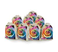 DWTJKMS Rainbow Rose Flower Gift Pouches 8PCS Portable Small Drawstring Storage Bags Pouches Reusable Cotton Linen Bunches Pocket For Wedding, Travel, Office, Workout (Unisex)