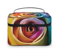 DWTJKMS Rainbow Rose Flower Makeup Bag, Cosmetic Organizer Case Large Portable Capacity Make Up Bags Women Travel Toiletry Bags with Handle And Divider