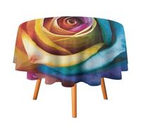 DWTJKMS Rainbow Rose Flower Round Tablecloth Picnic Dinner Party Decor Table Covers Summer Fall Outdoor Circle Cover 60x60in for Wedding Birthday Patio Party