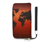 DWTJKMS Red And Brown World Map Long Wallet Slim PU Leather Wallets for Men Women Minimalist Wallet with Card Slots, white, 20x10.5cm