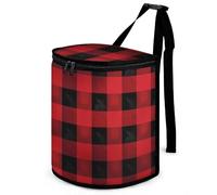 DWTJKMS Red Black Buffalo Check Plaid Car Trash Can with Lid Large Capacity Hanging Auto Trash Bin Leak-Proof Waterproof Trash Bin Cars Must Haves Interior Accessories