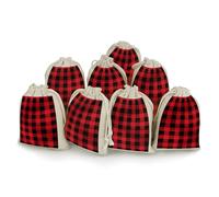 DWTJKMS Red Black Buffalo Check Plaid Gift Pouches 8PCS Portable Small Drawstring Storage Bags Pouches Reusable Cotton Linen Bunches Pocket For Wedding, Travel, Office, Workout (Unisex)