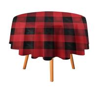 DWTJKMS Red Black Buffalo Check Plaid Round Tablecloth, Picnic Dinner Party Decor Table Covers Summer Fall Outdoor Circle Cover 60x60in for Wedding Birthday Patio Party