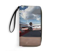 DWTJKMS Red Carpet Airplane Long Wallet Slim PU Leather Wallets for Men Women Minimalist Wallet with Card Slots, white, 19.7x10.5cm