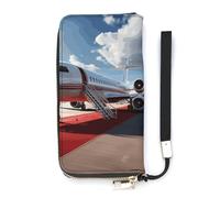 DWTJKMS Red Carpet Airplane Long Wallet Slim PU Leather Wallets for Men Women Minimalist Wallet with Card Slots, white, 20x10.5cm