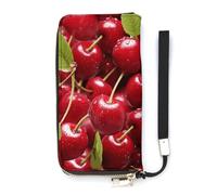 DWTJKMS Red Cherries Long Wallet Slim PU Leather Wallets for Men Women Minimalist Wallet with Card Slots, white, 20x10.5cm
