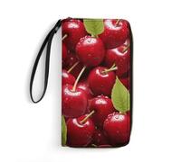 DWTJKMS Red Cherries Long Wallet Slim PU Leather Wallets for Men Women Minimalist Wallet with Card Slots, white, 19.7x10.5cm