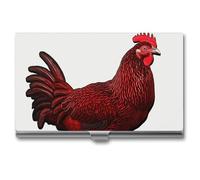 DWTJKMS Red Chicken Business Card Holder Aluminum Alloy Card Case Metal Name Card Holder for Men Women Professional Credit Card ID Case for Office Business Unique Gift