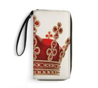 DWTJKMS Red Crown Long Wallet Slim PU Leather Wallets for Men Women Minimalist Wallet with Card Slots, white, 19.7x10.5cm