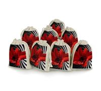DWTJKMS Red Flower Gift Pouches 8PCS Portable Small Drawstring Storage Bags Pouches Reusable Cotton Linen Bunches Pocket For Wedding, Travel, Office, Workout (Unisex)