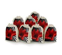 DWTJKMS Red Flower Gift Pouches 8PCS Portable Small Drawstring Storage Bags Pouches Reusable Cotton Linen Bunches Pocket For Wedding, Travel, Office, Workout (Unisex)