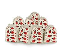 DWTJKMS Red Ladybug Gift Pouches 8PCS Portable Small Drawstring Storage Bags Pouches Reusable Cotton Linen Bunches Pocket For Wedding, Travel, Office, Workout (Unisex)