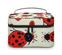 DWTJKMS Red Ladybug Makeup Bag, Cosmetic Organizer Case Large Portable Capacity Make Up Bags Women Travel Toiletry Bags with Handle And Divider