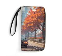 DWTJKMS Red Maples on The Roadside Long Wallet Slim PU Leather Wallets for Men Women Minimalist Wallet with Card Slots, white, 19.7x10.5cm