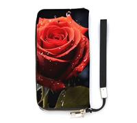 DWTJKMS Red Rose with Red Splashes Long Wallet Slim PU Leather Wallets for Men Women Minimalist Wallet with Card Slots, white, 20x10.5cm