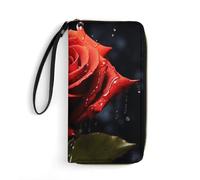 DWTJKMS Red Rose with Red Splashes Long Wallet Slim PU Leather Wallets for Men Women Minimalist Wallet with Card Slots, white, 19.7x10.5cm