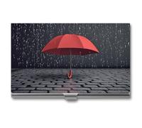 DWTJKMS Red Umbrella in Rain Business Card Holder Aluminum Alloy Card Case Metal Name Card Holder for Men Women Professional Credit Card ID Case for Office Business Unique Gift