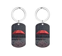 DWTJKMS Red Umbrella in Rain Keychain Stainless Steel Funny Key Finder Cute Pattern Keyring Bag Charms Key Pendants Metal Car Key Chains Purse Accessories Gift for Men Women, Silver, 5x2.8cm