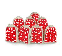 DWTJKMS Red White Polka Dot Gift Pouches 8PCS Portable Small Drawstring Storage Bags Pouches Reusable Cotton Linen Bunches Pocket For Wedding, Travel, Office, Workout (Unisex)