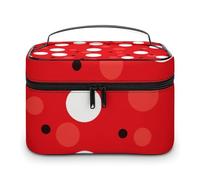 DWTJKMS Red White Polka Dot Makeup Bag, Cosmetic Organizer Case Large Portable Capacity Make Up Bags Women Travel Toiletry Bags with Handle And Divider