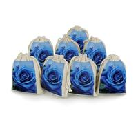 DWTJKMS Romantic Blue Rose Gift Pouches 8PCS Portable Small Drawstring Storage Bags Pouches Reusable Cotton Linen Bunches Pocket For Wedding, Travel, Office, Workout (Unisex)