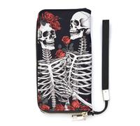DWTJKMS Rose And Skeleton Long Wallet Slim PU Leather Wallets for Men Women Minimalist Wallet with Card Slots, white, 20x10.5cm