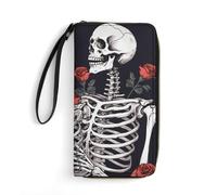 DWTJKMS Rose And Skeleton Long Wallet Slim PU Leather Wallets for Men Women Minimalist Wallet with Card Slots, white, 19.7x10.5cm
